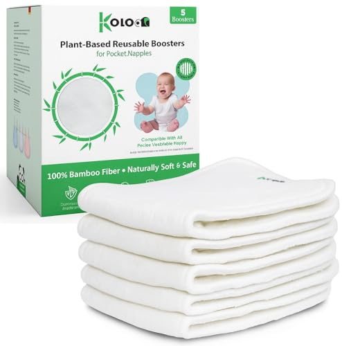KOLO - Lot de 5 inserts absorbants - 4 couches, 100% bambou lavable et réutilisable. Kit de haute qualité, doublures adaptées à toutes les couches réutilisables. Boîte cadeau incluse