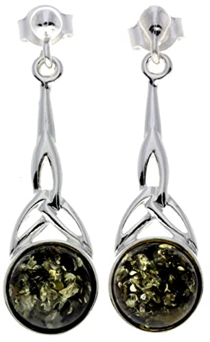 Äkta rund baltisk bärnsten och 925 sterling silver hängande örhängen i keltisk stil - 5447, Amber,