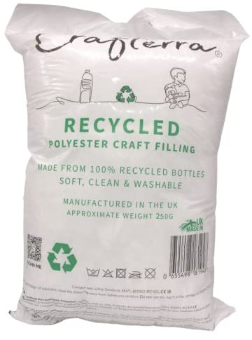 Recycled soft Toy Filling Polyester stuffing for Plush knitted toys, Cushions and Pillow filler, art & crafts. Made in the UK from Recycled Plastic Bottles. 250g