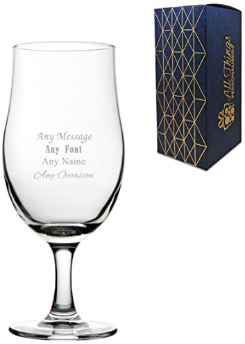 Personalised Engraved Any Message Draft Stemmed Beer Glass, 20oz/590ml Tulip, Thoughtful Customised Gift, Laser Engraved in The UK, Dishwasher Safe Clear Glass, Dishwasher Safe