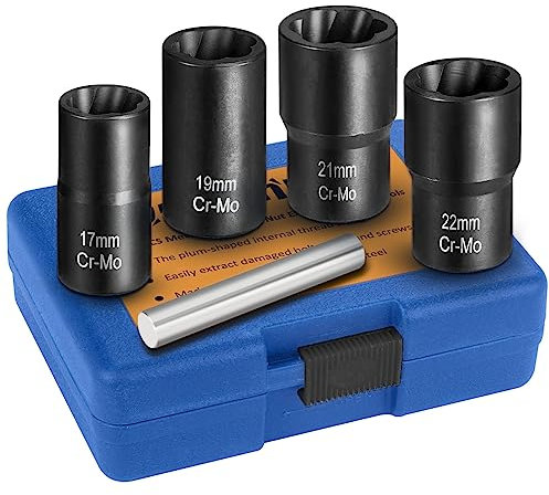 BSUXMAFG 5-teiliges Radmuttern-Entferner-Set, 1,27 cm (1/2 Zoll) Antriebsbolzenausdreher-Set für beschädigte, gefrorene Bolzen, rostige, abgerundete Schrauben und Muttern