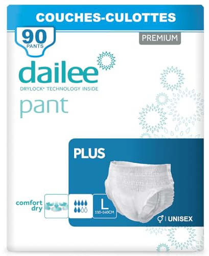Dailee Pants Plus L - 90x Pañales Adultos Maxima Absorcion - Braga Pañal Adulto para Ancianos, Hombres y Mujeres - 90 Bragas Incontinencia Mujer y Hombre
