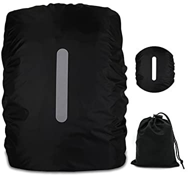 Waterproof Backpack Cover with Reflective, 40L-50L Rucksack Rain Cover with Storage bag, Rainproof Rucksack Cover for Hiking Camping Traveling Cycling (Black, L)