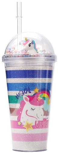 Forreen Trinkbecher mit Deckel und Strohhalm Wiederverwendbare, 450ML Trinkbecher Kinder Plastik Bunt Bruchsicher Trink-Becher für Kaffee, Milch, Tee, Wasser, Saft