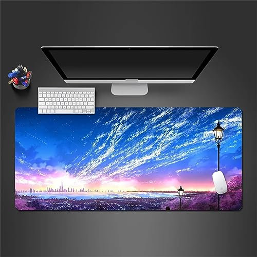 Gaming Mauspad Lila Landschaft, XXL Gaming Mauspads 31,5x15,7x0,12 Zoll Verlängertes Großes Mauspad Schreibtischauflage, rutschfeste Gummibasis Einfach Zu Reinigen für Gamer/Desktop/Büro/Zuhause