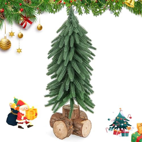 GIANTEX Mini Árbol de Navidad de Sobremesa de 40 cm con 200 Ramas Verdes y Base de Madera Maciza, Ahorra Espacio para Decoraciones Navideñas de Interior, Hogar, Fiestas, Oficina