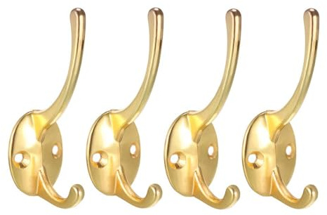 TA-VIGOR 4Pcs Coat Hooks, Heavy Duty Wall Mounted Coat Hat Hook, Gold Robe Vintage Hooks Hangers for Hat Clothes Hanger Towel Keys