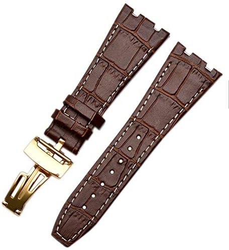 BCMCBV Für AP 15400 handgelenk bänder 26mm armband Echtes Leder Handgemachte Uhr Band mit stahl Faltschließe, 26 mm, Achat