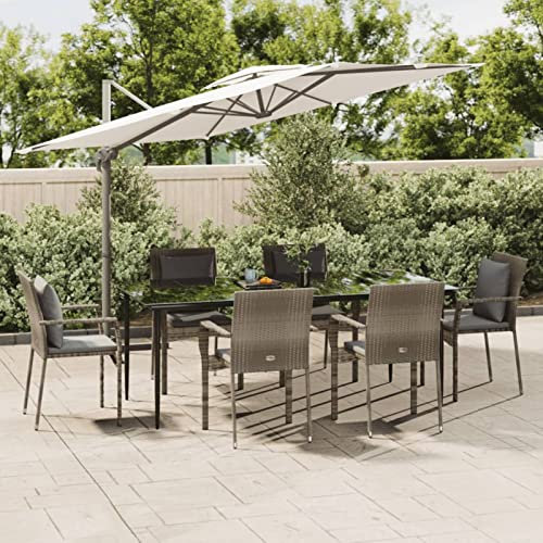 BAZZI Gartenmöbel Set 6 Personen Garten sitzgruppe 6 Personen gartenmöbel Set 6 stühle mit Tisch Sitzgarnitur Rattan balkonmöbel Terrassenmöbel Gartenstühle-Grau-7-tlg-200 cm Tischlänge