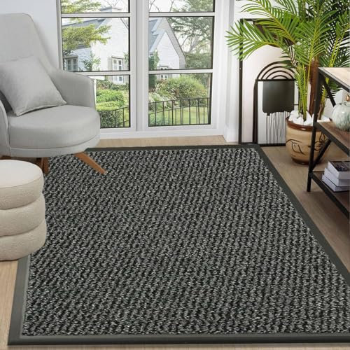 Fit Even Sunny Indoor & Outdoor Rug – Waterproof Anti-Slip Rubber Backed rugs, Large Waterproof Carpet for Outside Floor, Kitchen or Garden - (Grey, 120x150 cm)