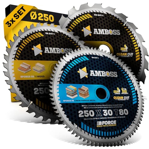 Ø250 x 30Hand- Kreissägeblatt Set passend für Mafell Erika 85 EC, Dewalt DWE 7492 uvm. - AMBOSS WERKZEUGE® 250x30 Sägeblatt Sortiment