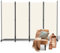 Yugodex Divisorio pieghevole, divisorio indipendente, paravento su ruote, 4 pezzi, 228 x 181 cm, paravento per balcone, uffici, soggiorno (beige)