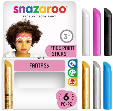 Snazaroo 1160636 Schminkstifte im Set Fantasy - 6 Gesichts- und Körperfarben, Hautfreundlich, Abwaschbar auf Wasserbasis -Perfekt für Halloween, Feiertags-Make-up, Karneval