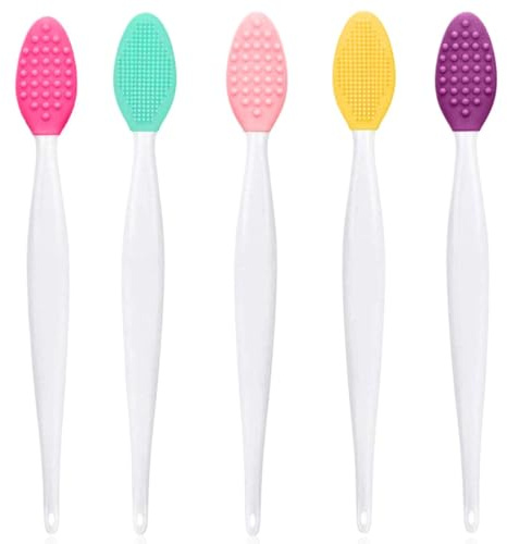 EAVUYIS À Lèvres Exfoliant, 5 Pcs Pinceaux à Lèvres Double Face en Silicone, Pinceau à Lèvres Exfoliant en Silicone Double Face pour Apparence des Lèvres Plus Lisse et Plus Complète