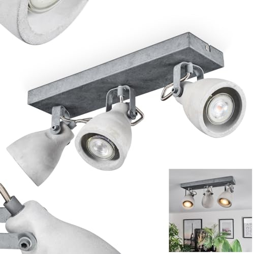 HOFSTEIN Deckenleuchte Lomma, moderne Deckenlampe aus Metall/Beton in Grau/Stahlfarben gebürstet, Lampe im industrial Design mit verstellbaren Strahlern, 3 x GU10, ohne Leuchtmittel