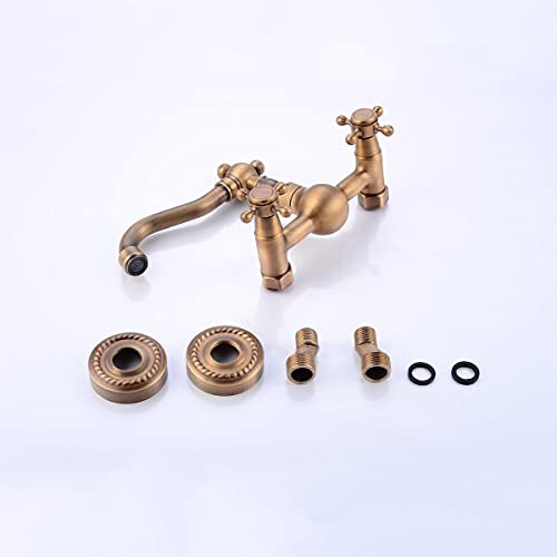 Wasserhahn Bad Antik,Wasserhahn Retro Vintage antike Messing-Wandhalterung Badezimmer-Wanne-Waschbecken 360 ° drehbarer Wasserhahn-Mischbatterie