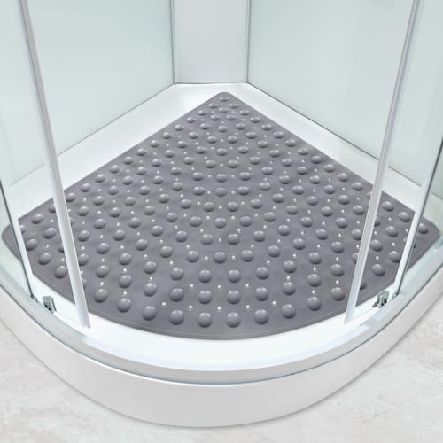 Corner Shower Mat Non Slip Anti Mould: 70x70 cm Quadrant Shower Mat for Inside Shower - Curved Shower Tray Mat with Suction Cups & Dome Design - Gray Sector Bath Mat for Bathroom Wet Floor