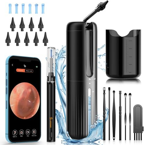 Ohrenschmalz Entferner, VITCOCO 1920P Wifi Ohrreiniger, Elektrischer Ohrenreiniger inkl. 10 Düsen, Ohrendusche Mit 4 Druckmodi IPX7 Wasserdicht, Wish Ohrenreiniger für Erwachsene Kinde, Schwarz