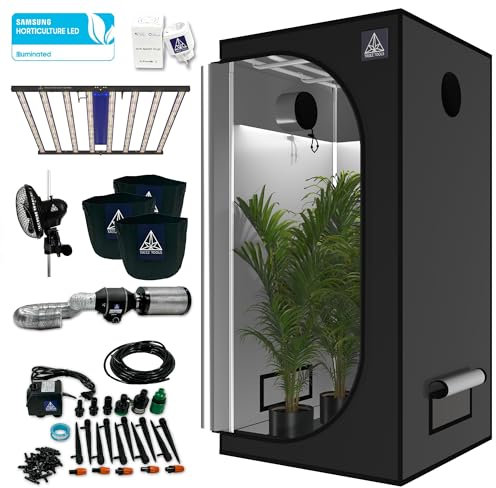 Treez Tools – Grow Komplettset L (120 x 120 x 200 cm) – Grow Light LED 700W PRO – Growzelt – Set mit Belüftungs- & Bewässerungssystem, Ventilator, Smart Plug, Grow Töpfe