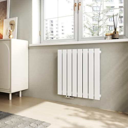 EMKE Radiador de Diseño, 630x620 mm,Radiador Mural Horizontal con Panel Plano, Conexión Lateral, Estructura Monocapa, Blanco, 450 Vatios