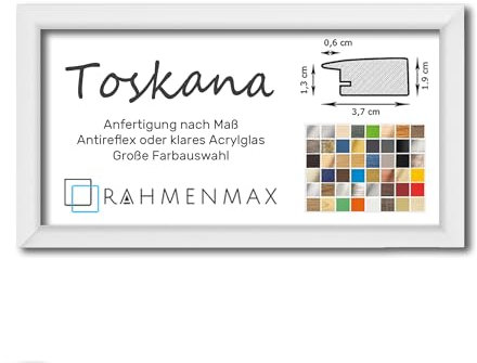 RahmenMax® Toskana Bilderrahmen Bildmaß 35x99 cm zum Aufhängen/Maßanfertigung möglich/MDF Posterrahmen in Weiß matt mit Acrylglas klar/Puzzle Rahmen