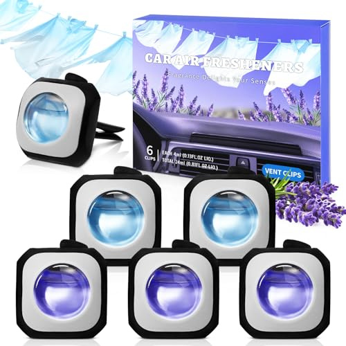 Scent-Hi Car Ambientador Coche, Lino y Lavanda, Clips para Ambientadores de Coche, Elimina y Previene los Malos Olores de tu Coche (6 x 4 ml)