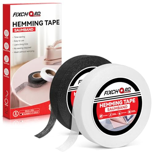 FIXCHORD Nastro Termoadesivo per Orlo, 2 Pezzi Nastro Wonder Web per Orli, Nastro Termoadesivo, Nastro per Tessuti Fusibili Extra Forte per Tessuti, Tende, Pantaloni e Vestiti, Bianco e Nero, 30M*20MM