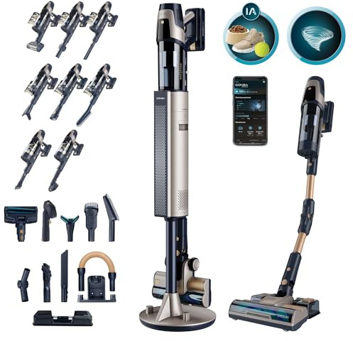 Cecotec Kabelloser Staubsaugerbesen Conga Rockstar 11500 Odyssey Station Connected IA Max. 300AW, 800W, Künstliche Intelligenz, App, 110 Min Laufzeit, Auto Entleerungsstation, Flex Rohr, Zubehör-Set