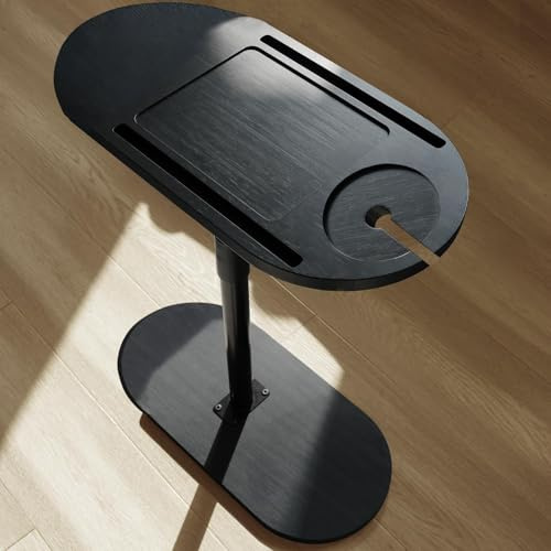 Duscdesp 360° Rotation Side Table Bamboo Sofa Table,Adjustable (42-82cm) End Tables,C Shaped Table Coffee Bedside Tables for Living Room Bedroom Bathroom Sofa(Schwarz)