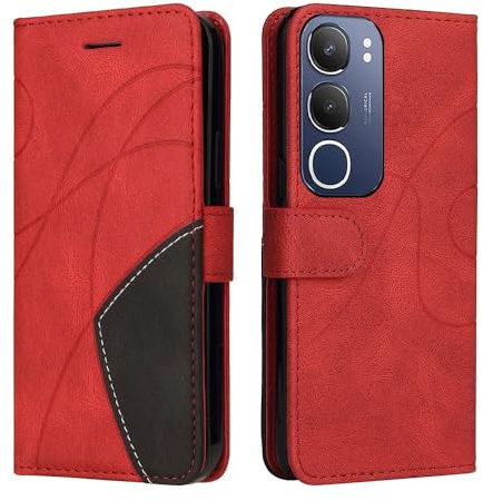 XINNI Cover Protettiva per Vivo Y19S Case, retrò Cellulare Custodia Libro Antiurto in Flip Pelle PU/TPU, Portafoglio Flip Magnetica, Rosso