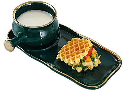 QXSJEDYCH Saladier Ensemble de bols de petit-déjeuner de couleur unie avec bord doré avec poignée, assiette individuelle en céramique, bols à soupe à l'oignon français for soupe, céréales, avoine, pai