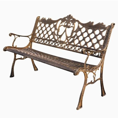WPWSDWMX Gartenbank für den Außenbereich, Doppelsitzbank aus Metall mit Rückenlehne und Armlehnen, Parkstuhl mit Antik-Finish und Gestell aus Aluminiumguss, Geeignet für Terrasse/Rasen/Straße(Brown)