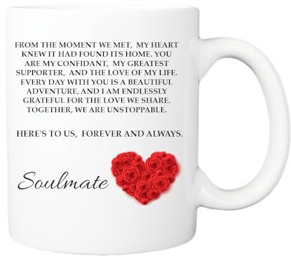 Pickhut Soulmate Valentines Mug, Happy Valentines Gifts for Him or Her Girlfriend Wife Partner Fiancée Boyfriend Husband Anniversary Christmas Birthday Present