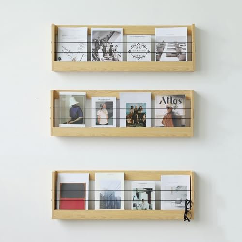 CIFIEXUE Wandmontierter Zeitschriftenhalter Aus Holz, Aktenablage, Organizer, Prospekthalter Für Eingangsbereich, Büro, Wohnzimmer, Wartezimmer Und Kinderzimmer (3Er-Pack)/93 * 30Cm(36.6 * 11.8In)