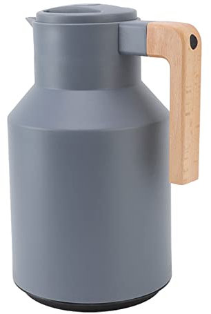 Coffee Carafe, Wooden Handle Double Wall Hot Water Dispenser Insulated Coffee Carafe Stainless Steel Carafe with Wide Mouth for Ice, Tea Bags, Coffee, Sugar (Grey)