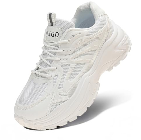 LUXGO Chunky sneakers vit och svart originell modern vegansk platåsneakers kvinnor, Vit, 41 EU