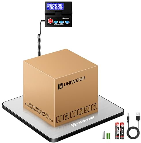 UNIWEIGH Shipping Postal Scale 440lb,Commercial Weight Scale for Packages,Postage,Luggage,Small Business, Mail, Warehouse, Home, Battery & Charging Cable Included