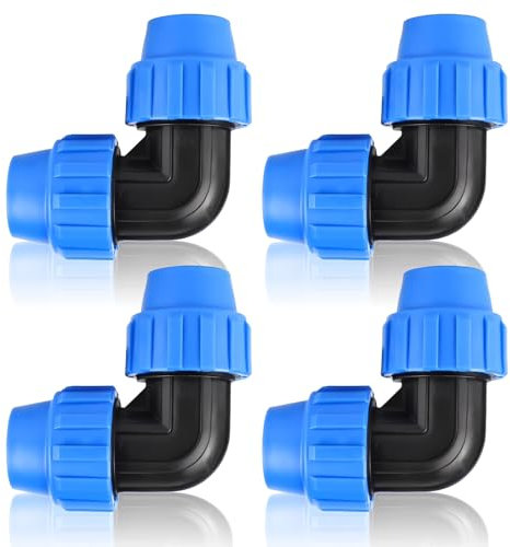 Tadpolez 4 Pezzi Raccordo Plastica PP 90°,Gomito Raccordo Tubo PE,25mm Raccordi a Compressione in Plastica,Raccordi per Tubo dell’Aqua a Gomito PP,Accoppiamento in PP per Tubi PE80 PE100