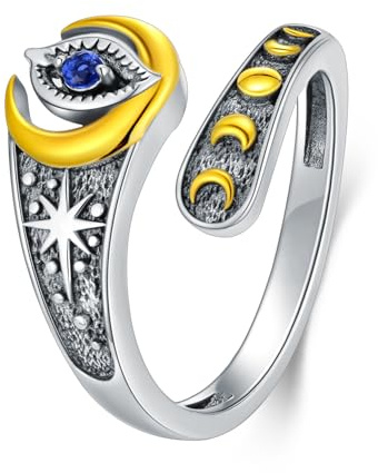 HUKKUN Evil Eye Ring Sterling Silver Evil Eye Spoon Ring Moon Jewelry Christmas Gifts for Women