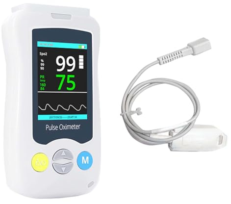 Continuous Pulse Oximeter Fingertip, Medical Grade Accuracy Fast Reading SpO2 Pulse Rate Blood Oxygen Saturation Monitor Handheld 500 Data Storage Overnight Pulse Oximeters with Adjustable Alarm