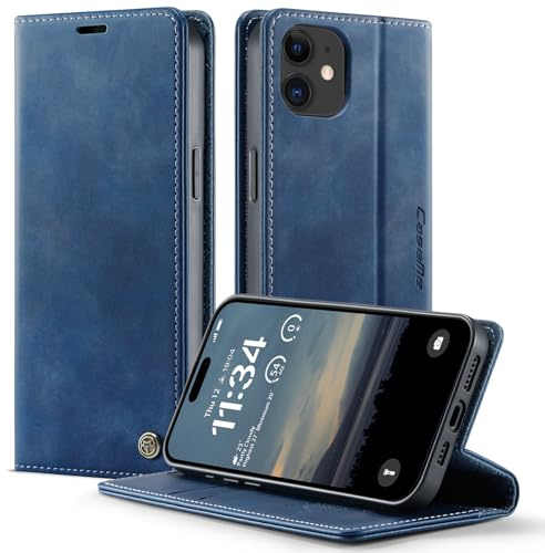 owlhold iPhone 12 Mini hülle klapphülle Premium PU Leder, RFID Schutzhülle, Faltbare Ständer, Handytasche Lederhülle Kartenfach Standfunktion Handyhülle iPhone 12 Mini - Blau