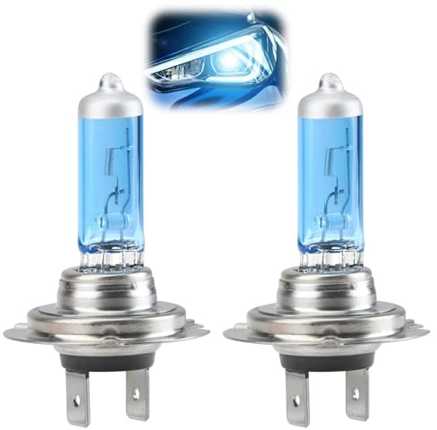 Amztour Ampoules H7 Phares Halogènes Xénon Lampe Halogène 2 Pièces Night Veilleuses 12V 55W 4000K Lumière Blanche Ultra Brillante Longue Durée Compatibles avec la Plupart des Voitures