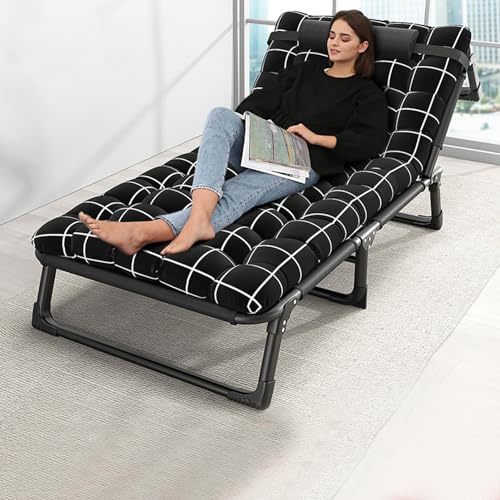 Somerway Lit de Camping, Lit Camping, Lits campings Pliable, Lits Pliant campings, Chaise Longue inclinable 4 Positions avec Oreiller pour, idéal pour Piscine, Plage, terrasse (Noir)
