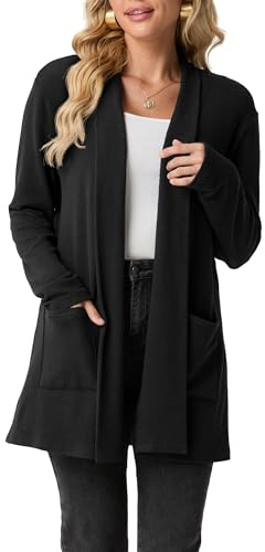 GRECERELLE Womens Long Cardigans Open Front Lightweight Elegant Casual Cardigan Ladies Shawl Neck Jumpers for Women UK with Pockets, Fall, Winter, Spring