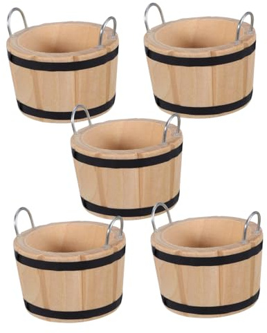 Toddmomy Lot De 5 Seaux Miniatures en Bois avec PoignéEs pour Maison De PoupéE DéCorations RéAlistes De Petits Tonneaux pour Cuisine Miniature Jardin FééRique Et Accessoires De Maison