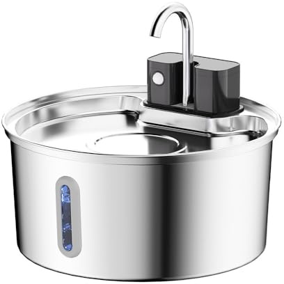 NordFlow 2.0 Katzenbrunnen Edelstahl Katzenbrunnen 3,2 L – Kabelloser Wasserspender mit Bewegungssensor, leiser Pumpe, BPA-frei und einfach zu reinigen