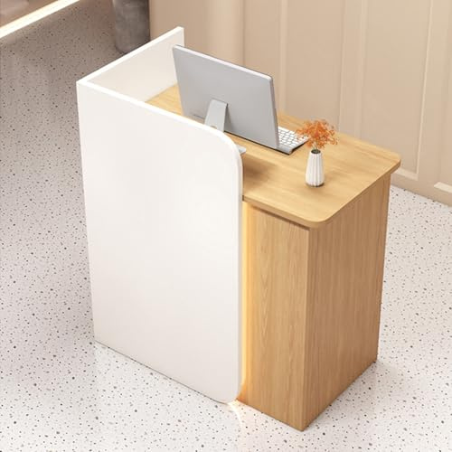 Comptoir Bar, Comptoir Magasin Caisse Accueil avec Lumière, Meuble de Bureau et de Réception pour la Maison, Bureau et Salon(Blanc+Aspect Bois - 80x45x100cm)