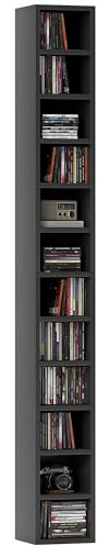 HOMCOM CD- und DVD-Aufbewahrung, Regal, Aufbewahrungsmöbel mit 12 Fächern, Kapazität max. 204 CDs, 21 x 20 x 175 cm, schwarz