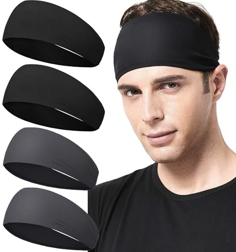 Pannband för män, 4 stycken elastiskt brett hårband sport pannband, ventilerande svettband panna för kvinnor män, sport pannband svettband för träning fitness löpning basket