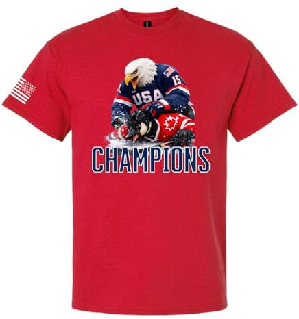 Trenz Shirt Company Men's Graphic T-Shirt - USA Hockey Eagle Dominates Canada 2026 Hockey Champions-Red-XX-Large